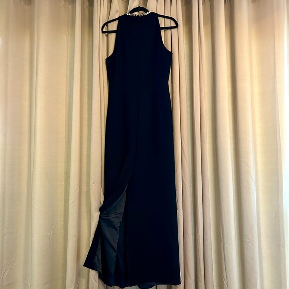 TAHARI RHINESTONE HIGH NECK LONG BLACK GOWN SZ 12 - Picture 2 of 6